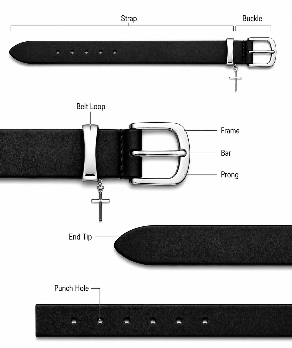 Slim Leather Belt ( Cross Pendant)