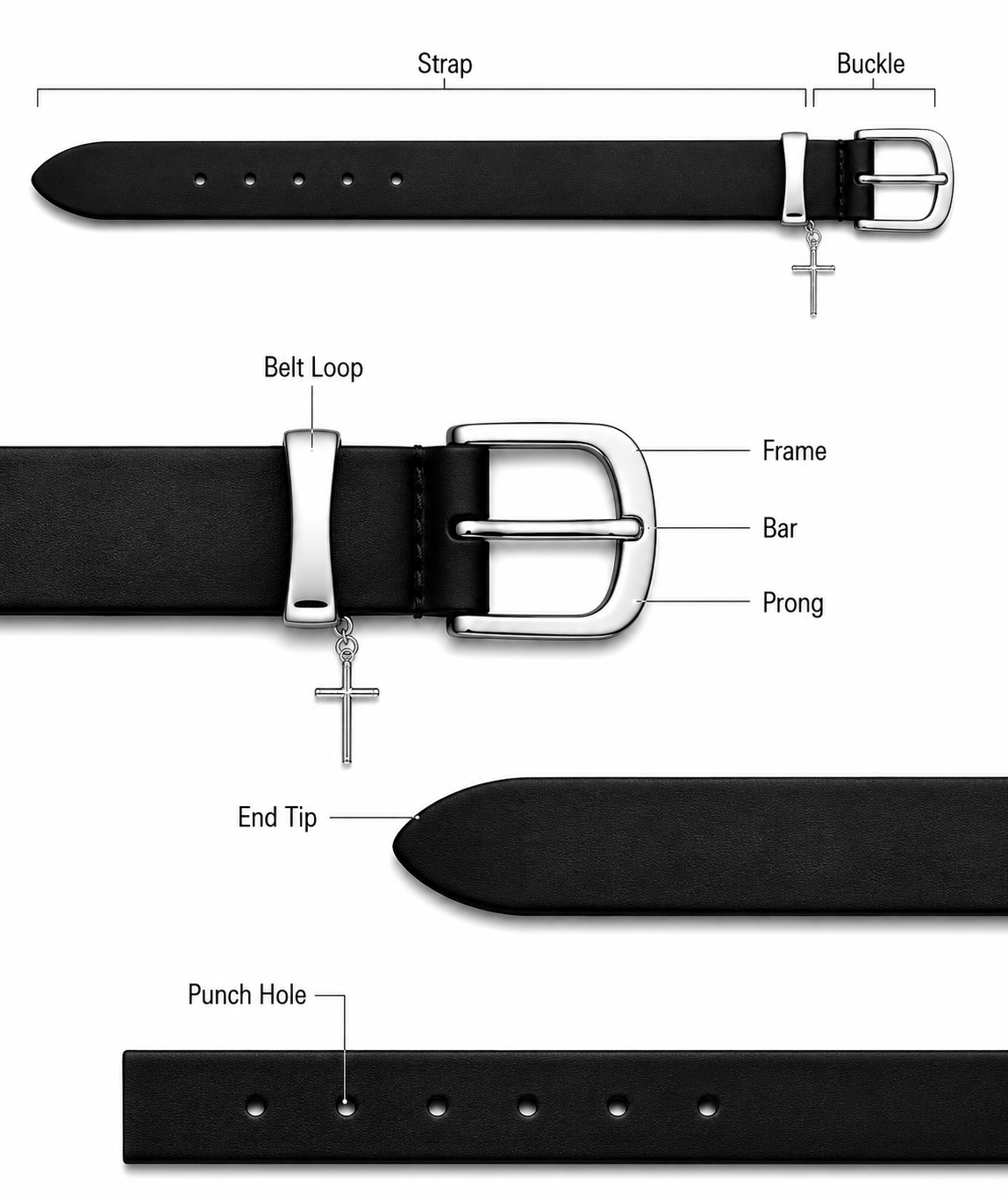 Slim Leather Belt ( Cross Pendant)