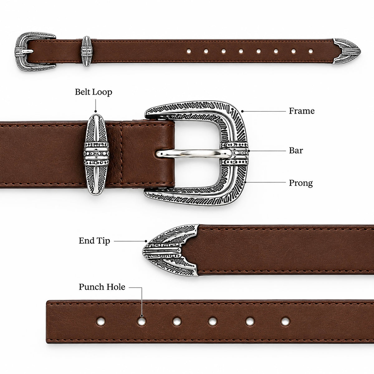 Vintage Engraved Belt ( Coffee Brown)